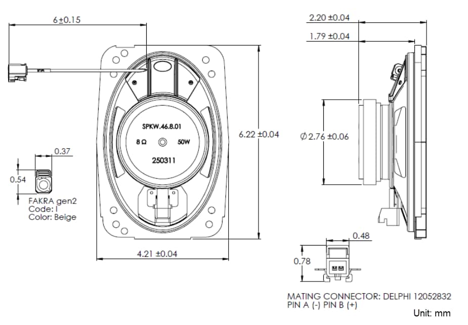 Mechanical Drawing - Taoglas SPKW Speaker with Wi-Fi Antenna